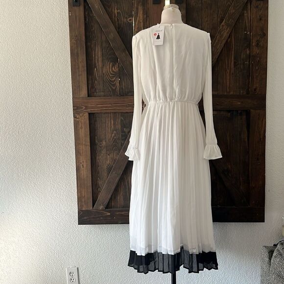 ZESICA Fall Long Sleeve Chiffon Casual Crew Neck Pleated A Line Flowy Midi Dress - Picture 6 of 12